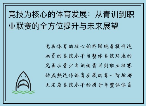 竞技为核心的体育发展：从青训到职业联赛的全方位提升与未来展望